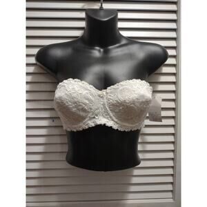 Rampage White Lace Overlay Trim Strapless Underwire Bra Women's Size 34B